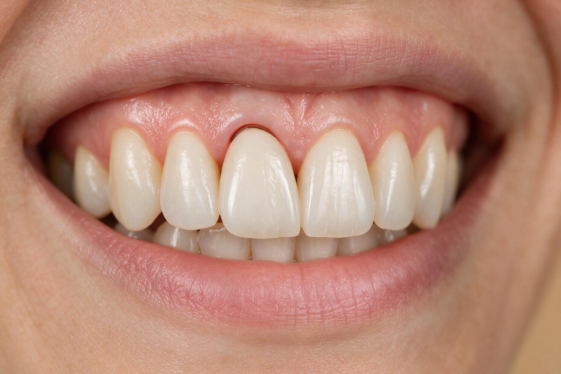Natürlich wirkende Implantatkrone nach einem Knochenaufbau