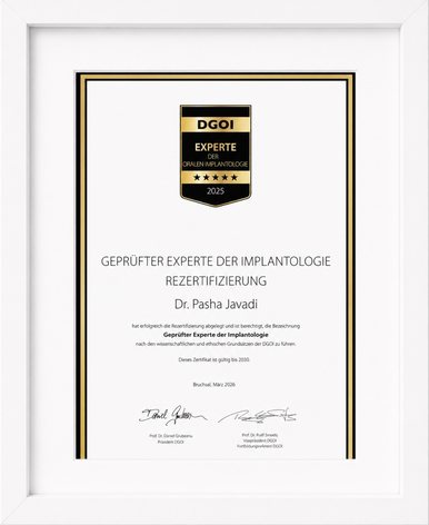 Zertifikat: Geprüfter Experte der Implantologie